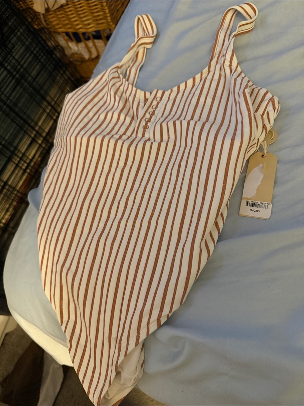 Wallflower Cream & Brown Striped Scoop One-Piece Swimsuit